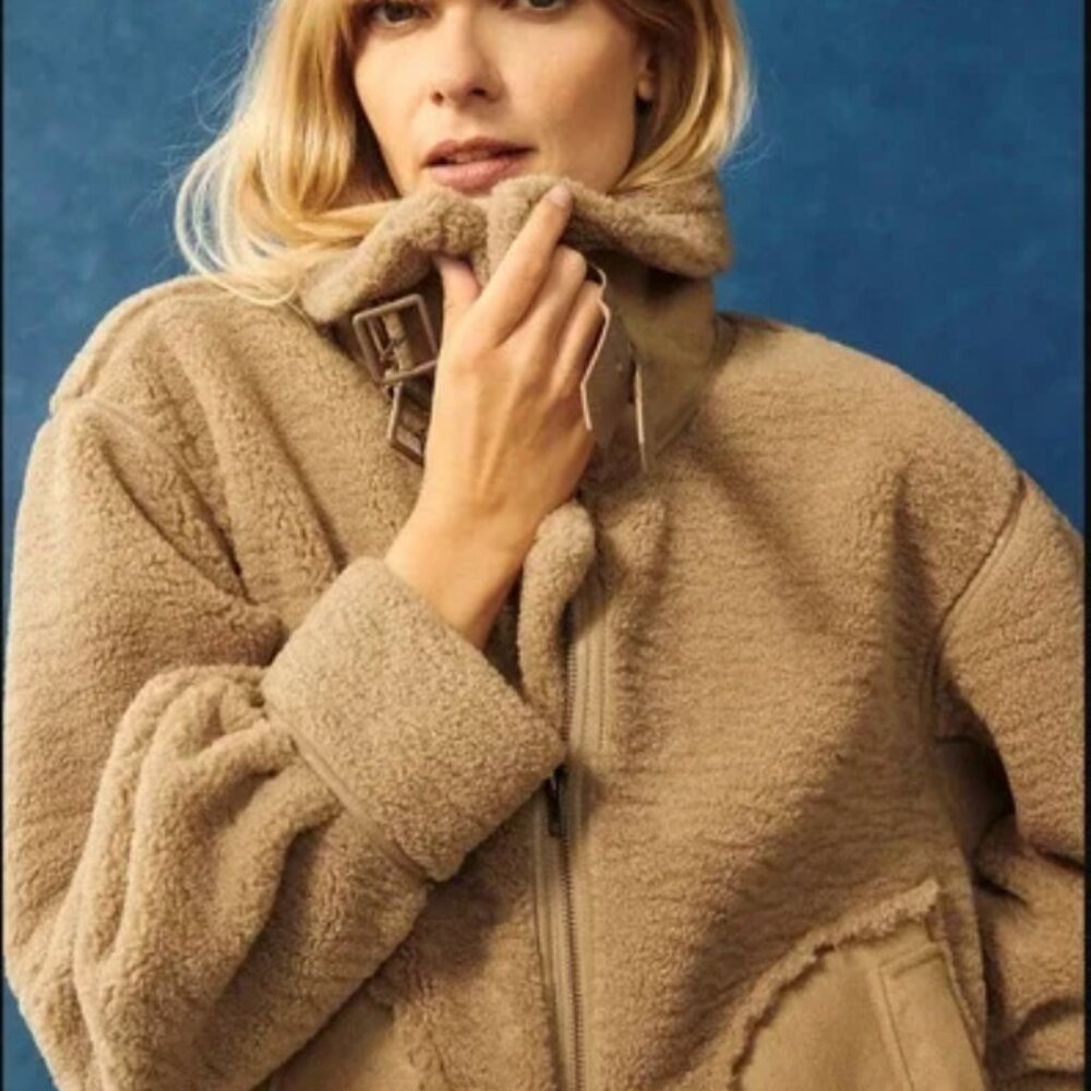 Anthropologie LaBiz Relaxed Sherpa Moto Jacket - XS oversized